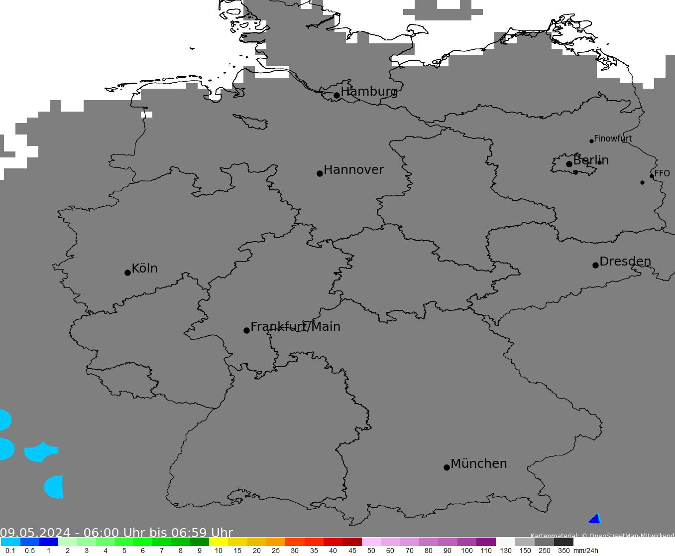 Einstündige Niederschlagssummen in Deutschland